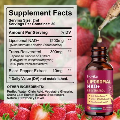 Liposomal NAD Supplement - 1200mg NAD Liquid Drops for Women Men with Resveratrol, Black Pepper Extract - Support Anti-Aging, Brain Cellular Mitochondrial Health - 2 Fl Oz, Strawberry Flavor