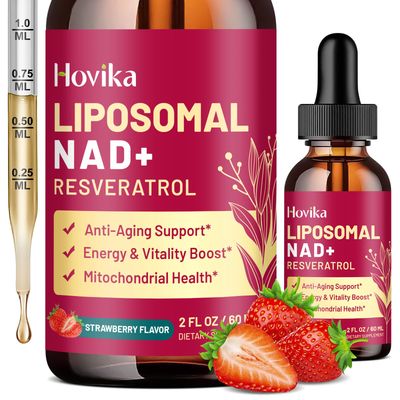 Liposomal NAD Supplement - 1200mg NAD Liquid Drops for Women Men with Resveratrol, Black Pepper Extract - Support Anti-Aging, Brain Cellular Mitochondrial Health - 2 Fl Oz, Strawberry Flavor