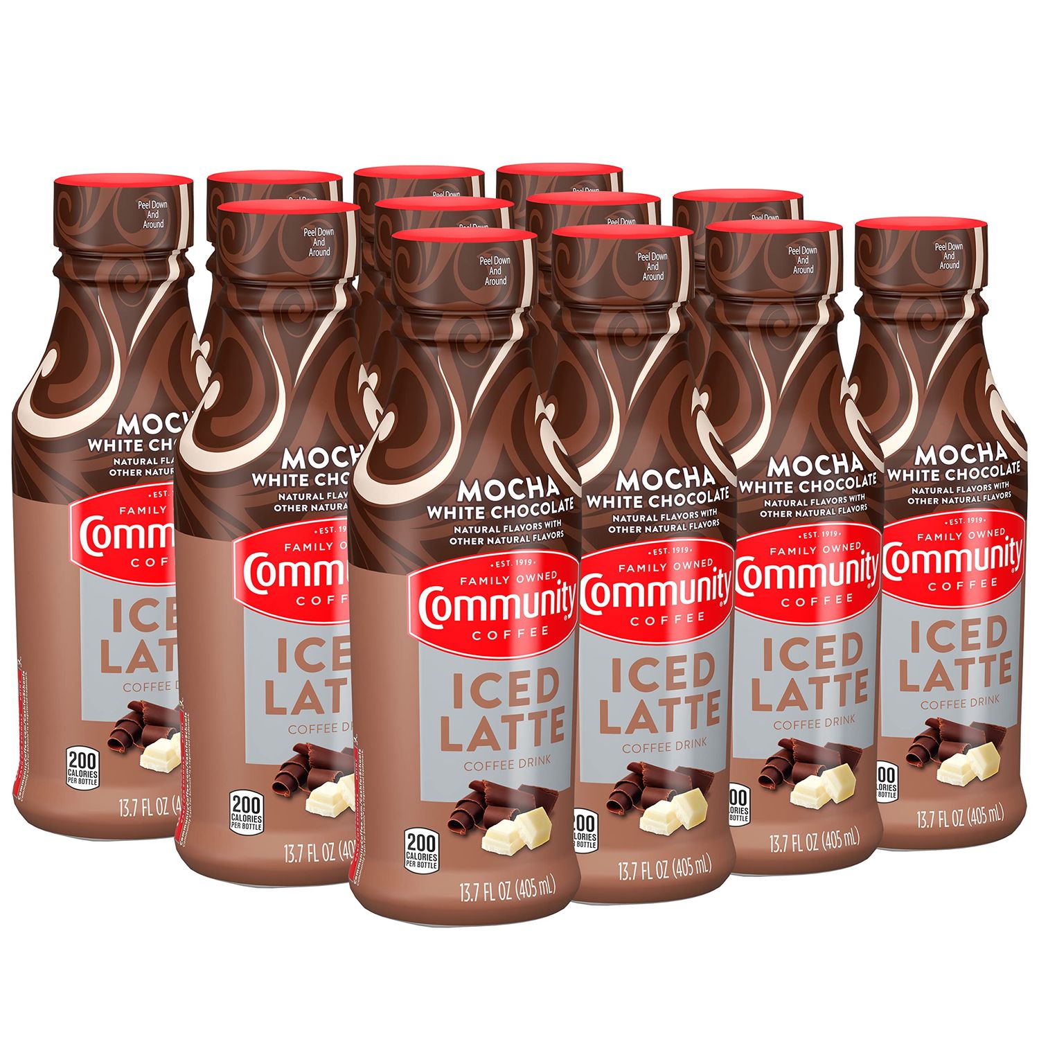 Community Coffee Iced Latte Coffee Drink, Mocha White Chocolate, Natural Flavors, 13.7 Fluid Ounce Pack of 12