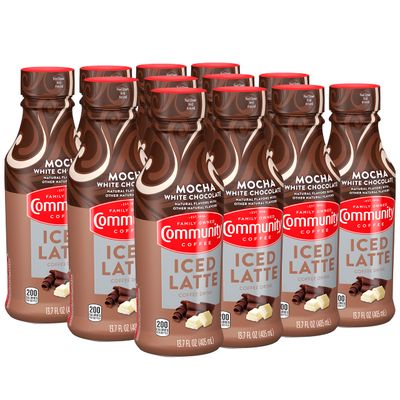 Community Coffee Iced Latte Coffee Drink, Mocha White Chocolate, Natural Flavors, 13.7 Fluid Ounce Pack of 12