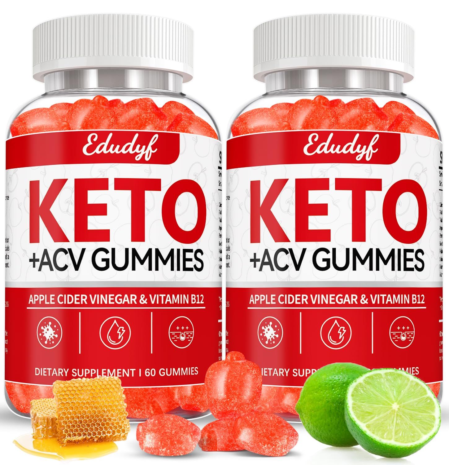 EDUDYF Keto ACV Gummies - 120 Count Gluten-Free, Gelatin-Free Apple Cider Vinegar Gummies with B12 for Keto Support, Vegetarian, Unique Flavor, Convenient Bottled Supplement for Men Women
