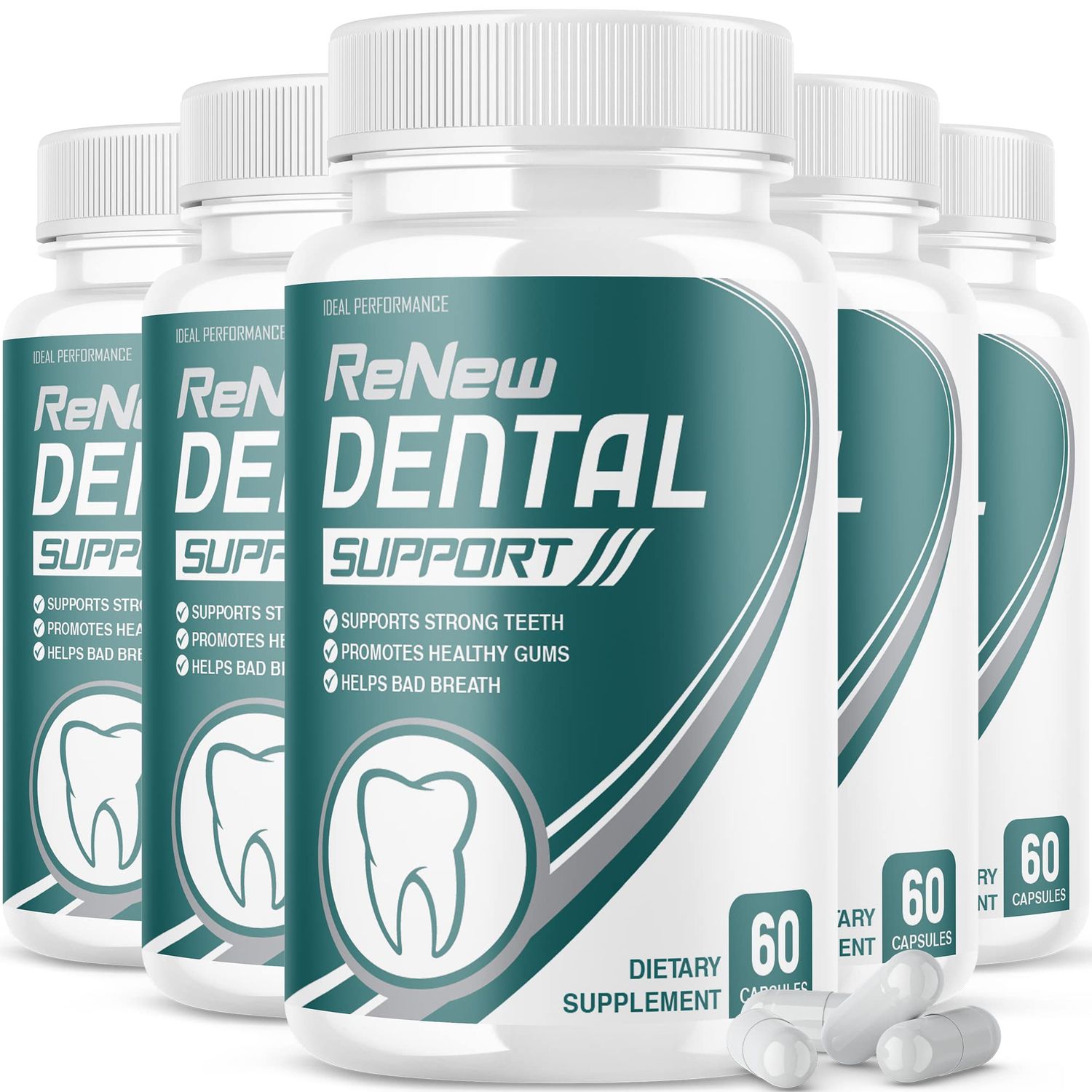 IDEAL PERFORMANCE 5 Pack Renew Dental Support Pills Cleanser 300 Capsules
