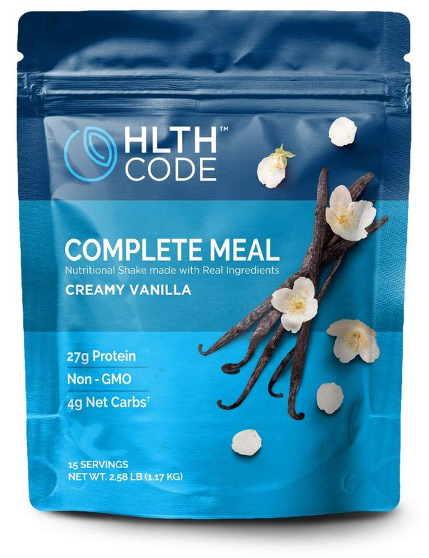 HLTH Code Complete Meal Replacement Shake - Healthiest Meal Replacement Healthiest You Keto Friendly High Protein Low Carb Collagen Gluten Free Creamy Vanilla Flavor 15 servings