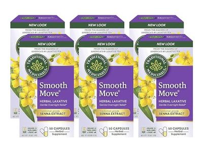 Traditional Medicinals Smooth Move Senna Laxative Capsules, 50 Count Pack of 6