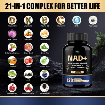 VPKIN NAD Supplement,1500mg NAD Supplement with Resveratrol,Nicotinamide,Quercetin,CoQ10,Support Energy Repair, Vitality,Non-GMO, No Fillers120 Capsules