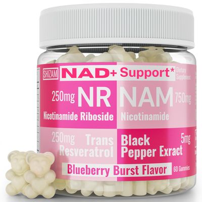 SHIZAM Nicotinamide Riboside NR NAM Resveratrol Gummies, 1000mg NAD NAD Plus Nrf2 Activator Booster w Pure Niacinamide Vitamins B3 Capsules Pills Powder Supplements Alt NDA Regenerator 500mg
