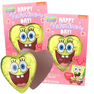 Sweetzo Limited Edition SpongeBob SquarePants Milk Chocolate Flavored Heart, Valentines Gifts for Teens, Individually Foil Wrapped Chocolates - 2 Ounces Pack of 2