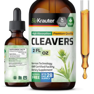 BIO KRAUTER Cleavers Tincture - Cleavers Herb Liquid Extract - Natural Detox - Alcohol and Sugar Free - Vegan Extract 2 Fl.Oz.