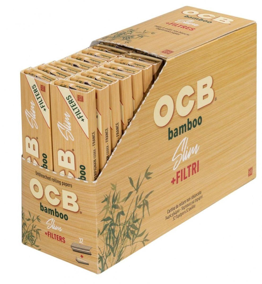 OCB Bamboo King Size slim paper filter tips - 1 full box 32 booklets