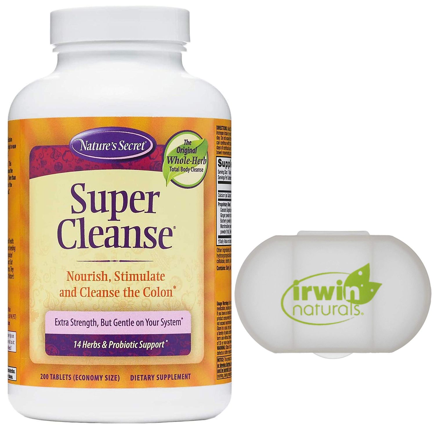Natures Secret Super Cleanse Extra Strength Toxin Detox Gentle Elimination Total Body Cleanse, Digestive Colon Health Support, 200 Tablets, with a Pill Case