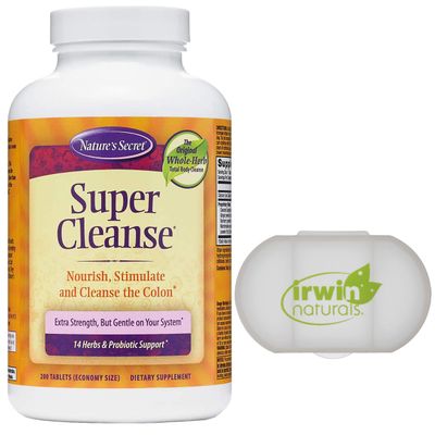 Natures Secret Super Cleanse Extra Strength Toxin Detox Gentle Elimination Total Body Cleanse, Digestive Colon Health Support, 200 Tablets, with a Pill Case