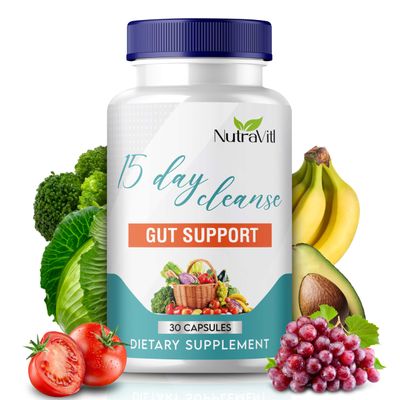 15 Day Gut Cleanse 30 Capsules Advanced Detox Gut Support Formula with Senna, Cascara Sagrada Psyllium Husk - Promotes Digestive Health Regularity for Women and Men