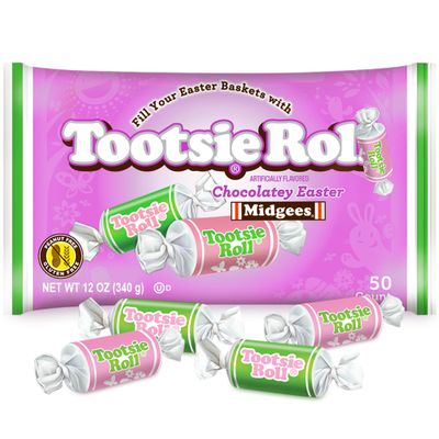 Tootsie Rolls Easter Midgees Chocolatey Chewy Candy 50 Pcs - Individually Wrapped Bulk Treats For Egg Fillers, Basket Stuffers, Parties Snacks - Easter Themed Candy