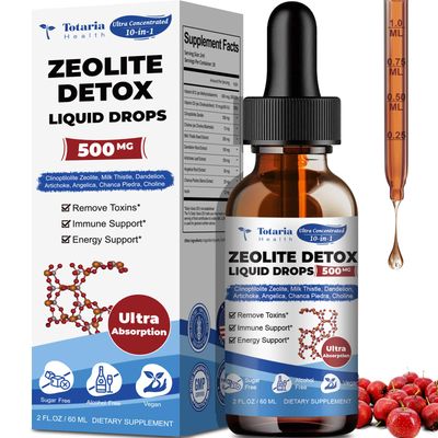 Specialized Adult Zeolite Detox- Clinoptilolite Zeolite Drops with Vitamin B12 and D3, Clinoptilolite Zeolite, Milk Thistle, Dandelion, Artichoke, Angelica, Chanca Piedra, Choline, 2 Fl Oz