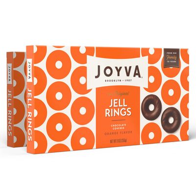 Joyva Orange Jell Rings Pack of 2, 9oz Boxes Sweet Orange Flavor Jell Center with Smooth Dark Chocolate Coating Kosher Parve Free of Dairy, Gluten, Soy, and Preservatives