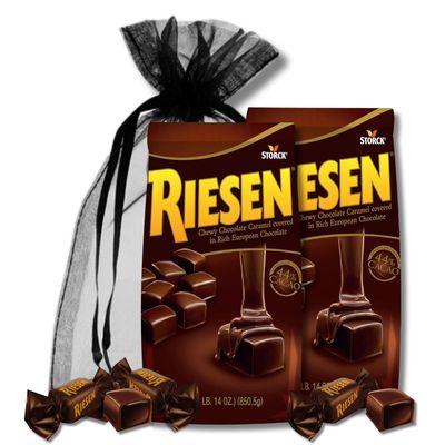 Riesen Chewy European Chocolate Covered Caramel Candies By Lyzas Sweets Treats Pack of 2, 30 oz. Bag