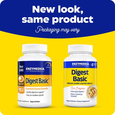 Enzymedica Digest Basic, Digestive Enzymes for Sensitive Stomachs, Offers Fast-Acting Gas Bloating Relief, 90 Count