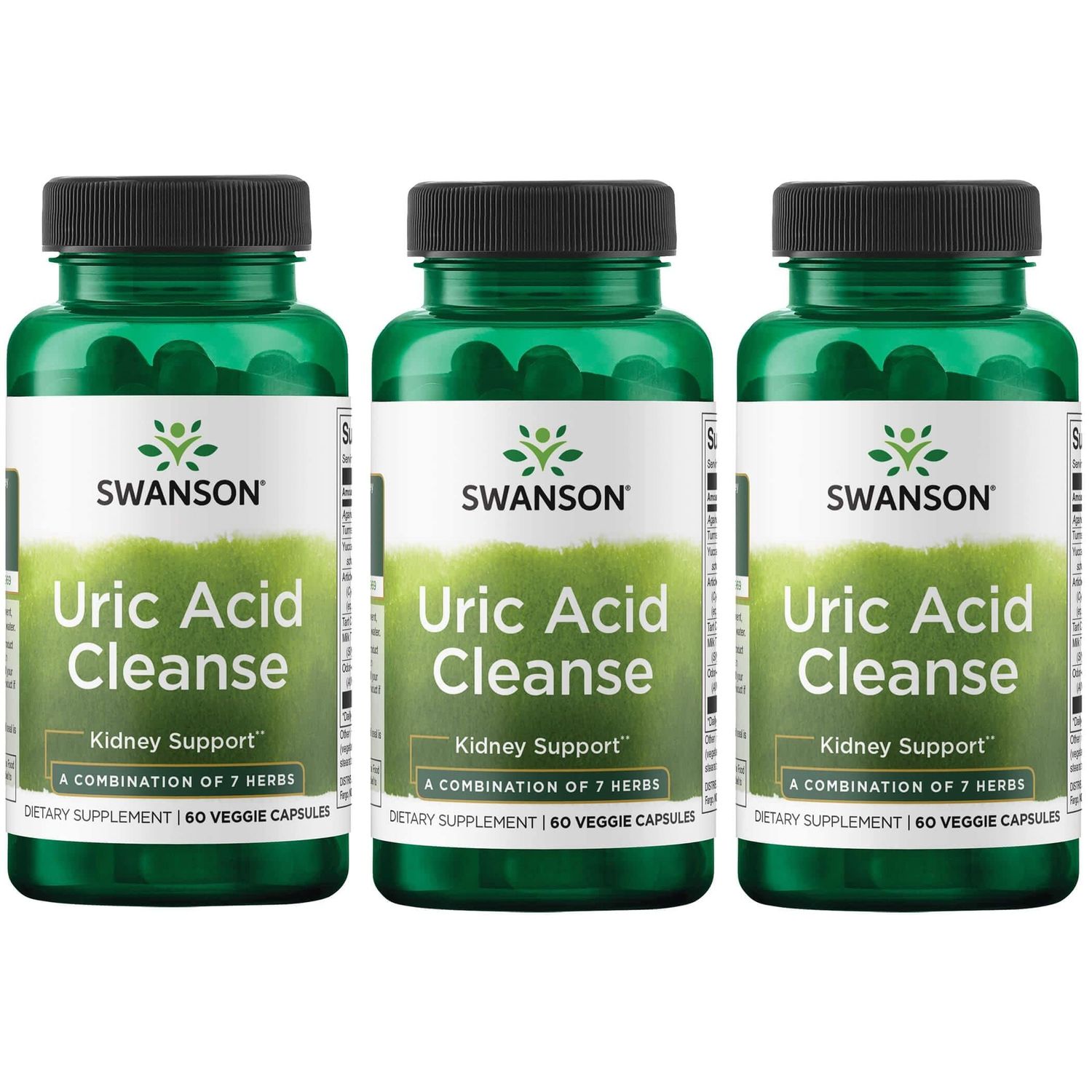 Swanson Uric Acid Cleanse - Natural Supplement Promoting Kidney Support - Features a Powerful Combination of 7 Herbs - 60 Veggie Capsules 3 Pack