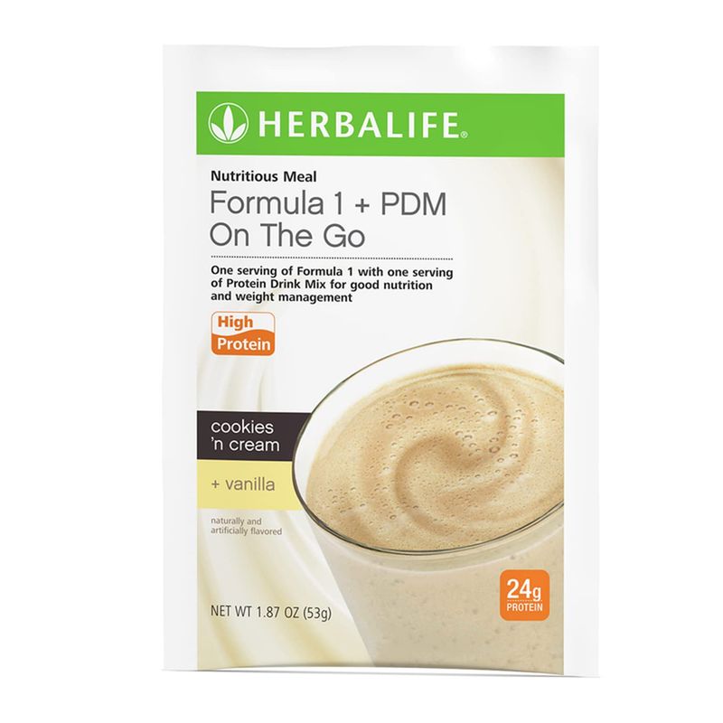 Herbalife Formula 1 PDM On The Go: 24g of Protein 7 Packets per Box Cookies and Cream Vanilla, Protein For Energy and Nutrition, sustain Energy and Satisfy Hunger