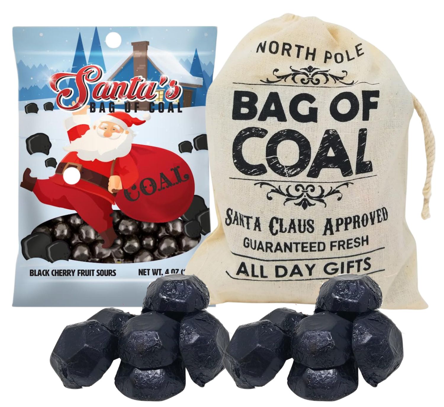 Coal for Christmas - Chocolates and Sour Chews - Sack of Coal Funny Gag Gift Stocking Stuffer for Naughty Kids or Adults - Lump of Coal Christmas Gift Set