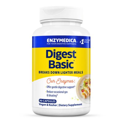 Enzymedica Digest Basic, Digestive Enzymes for Sensitive Stomachs, Offers Fast-Acting Gas Bloating Relief, 90 Count
