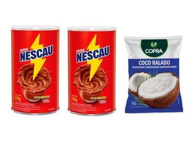 Achocolatado Brasileiro Nescau 370g Pack 2x370g Brazilian Chocolate Powder Coco Ralado Brasileiro Copra 100g Brazilian Coconut Shredded Flakes Brazil in Texas Bundle