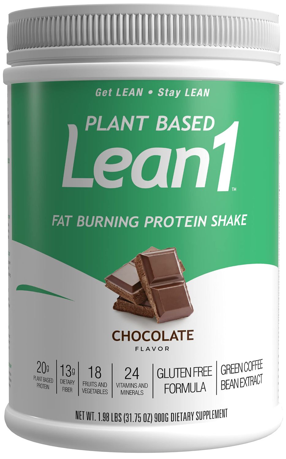 Lean1 Plant-Based Meal Replacement Protein Powder, Chocolate Flavor, 15-Serving Tub