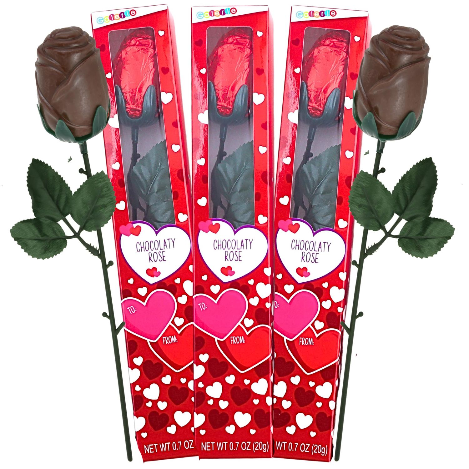 Needzo Valentines Day Chocolate Roses Individually Wrapped Candy Gifts, Pack of 3