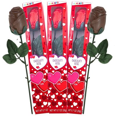 Needzo Valentines Day Chocolate Roses Individually Wrapped Candy Gifts, Pack of 3