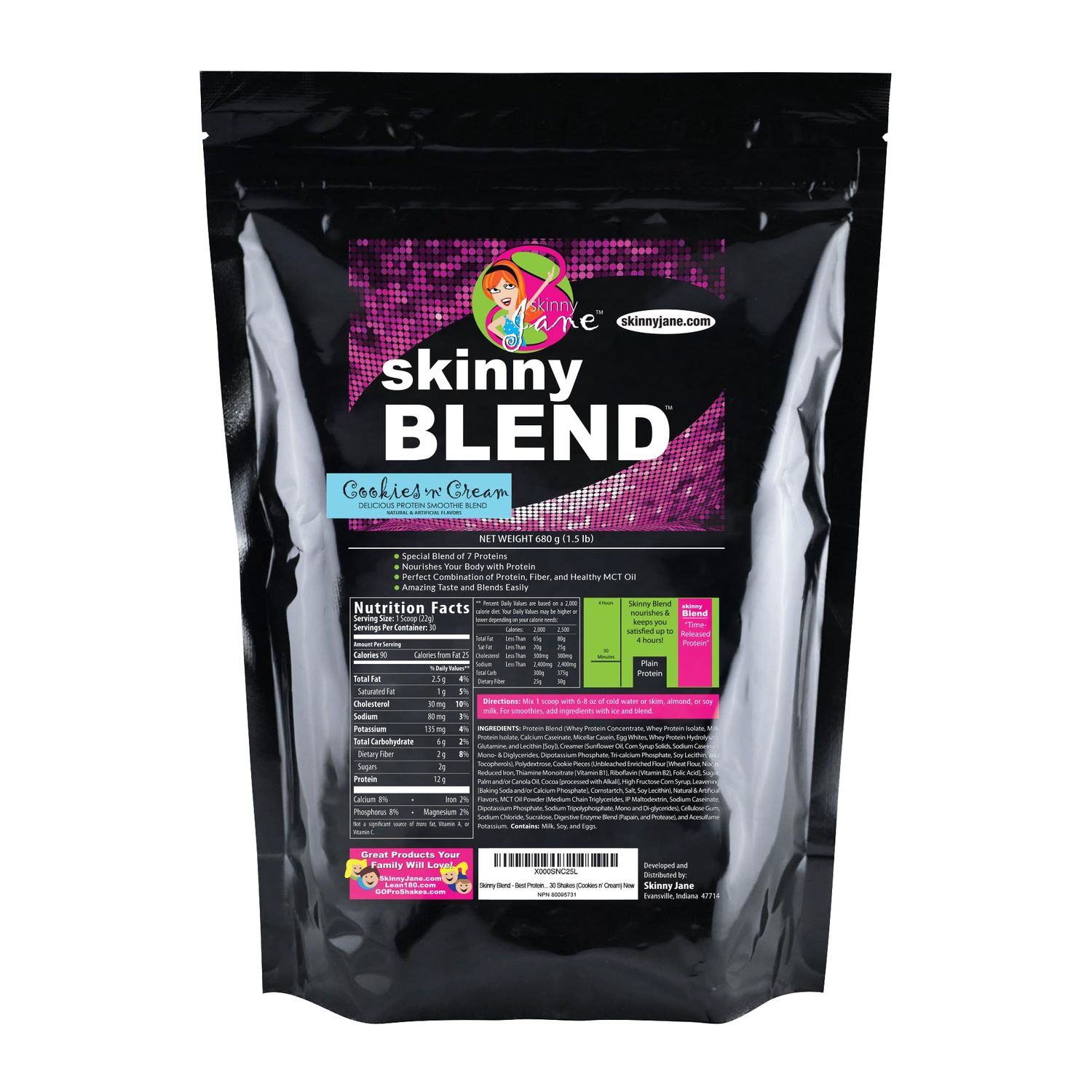 Skinny Blend Best Tasting High Protein Shake for Women Low Carb Keto Friendly Meal Replacement Satisfy Hunger Boost Energy Delicious Cookies n Cream Flavor 30 Shakes