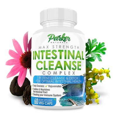 Parker Naturals Intestinal Cleanse for Adults, Extra Strength Intestine Cleanser and Detox with Black Walnut Hull, Wormwood, and Echinacea, 60 Daily Cleanse Capsules