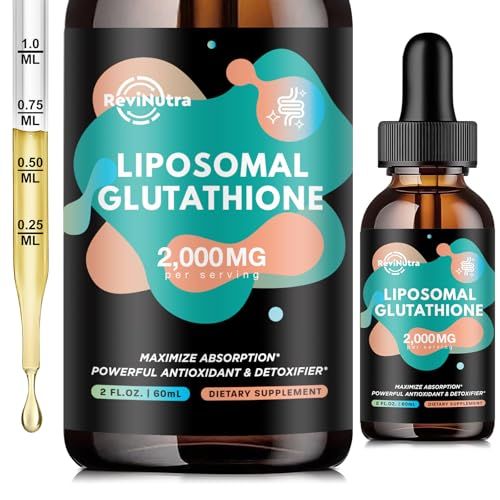 Liposomal Glutathione Supplement - 2000mg Glutathione Liquid Drops with Vitamin C, Curcumin Trans-Resveratrol - Powerful Antioxidant for Immune, Skin Health, Aging Defense Liver Detox - 2 Fl Oz