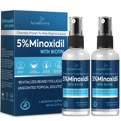 5 Minoxidil Beard Growth Serum, Beard Growth Kit, 5 Minoxidil for Men Beard Growth Spray with Boitin, Extra Strength, Increase Thickness and Volume Faster, 2 PCS 2 FL OZ60mL