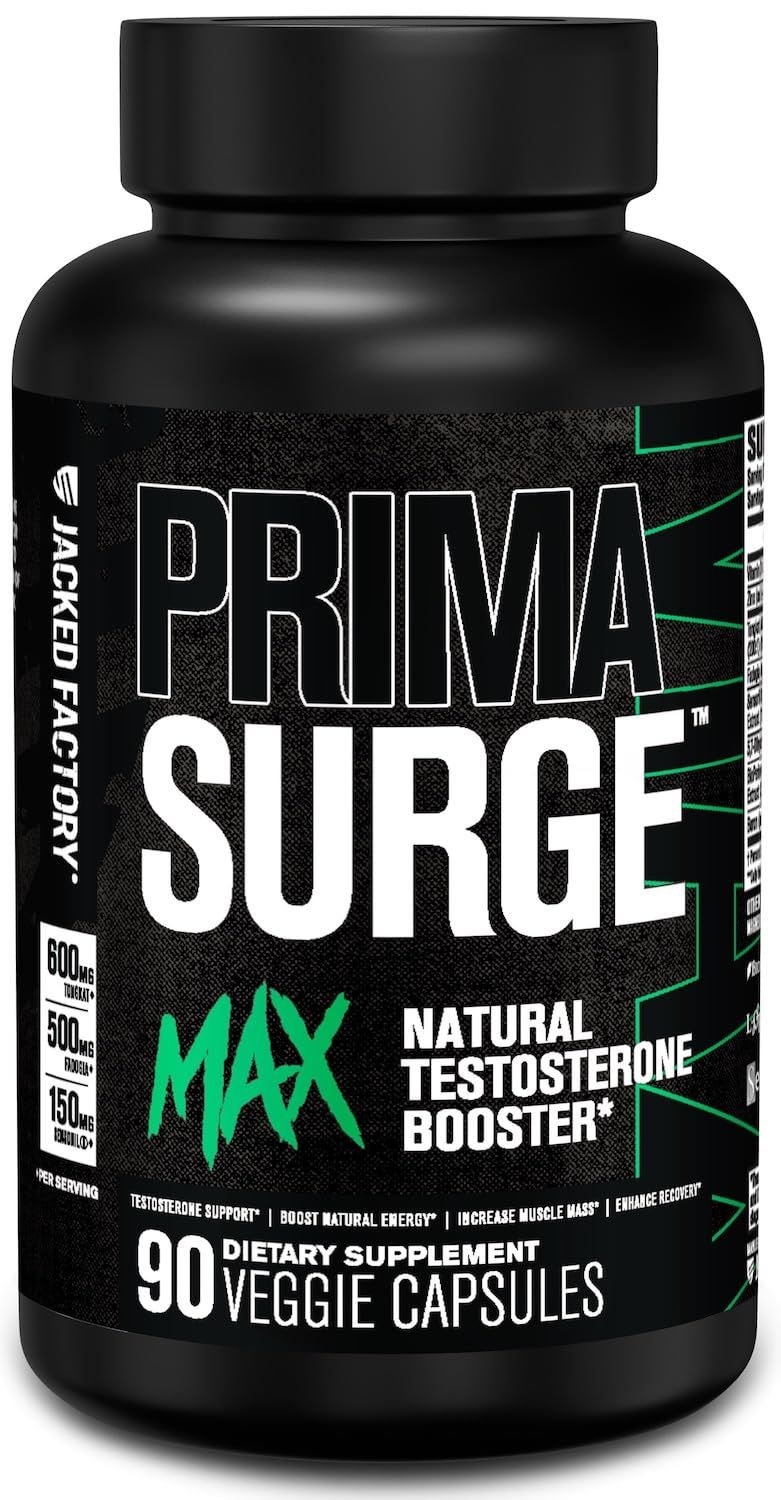 Primasurge Max Testosterone Booster For Men - Natural Testosterone Supplement for Men with Tongkat Ali, Fadogia Agrestis Sensoril Ashwagandha - Test Booster for Muscle Mass Vitality - 90 Count
