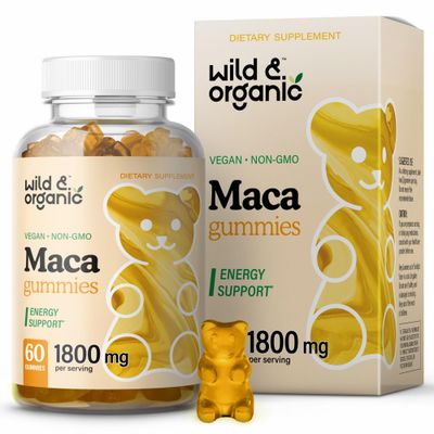 Wild Organic Maca Root Gummies 1800mg - Yellow, Red, Black Maca Powder Chews for Overall and Mood Support - Peruvian Supplement for Men and Women - 60 Vegan, Non-GMO Gummies
