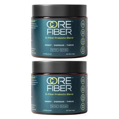 Fiber Powder Supplement with 5 Strains - Daily Prebiotic Blend - Supports Gut Health, Bloating, Regular Digestion Sustained Energy - 6g Fiber per Serving, Unflavored - 30 Servings 2-Pack