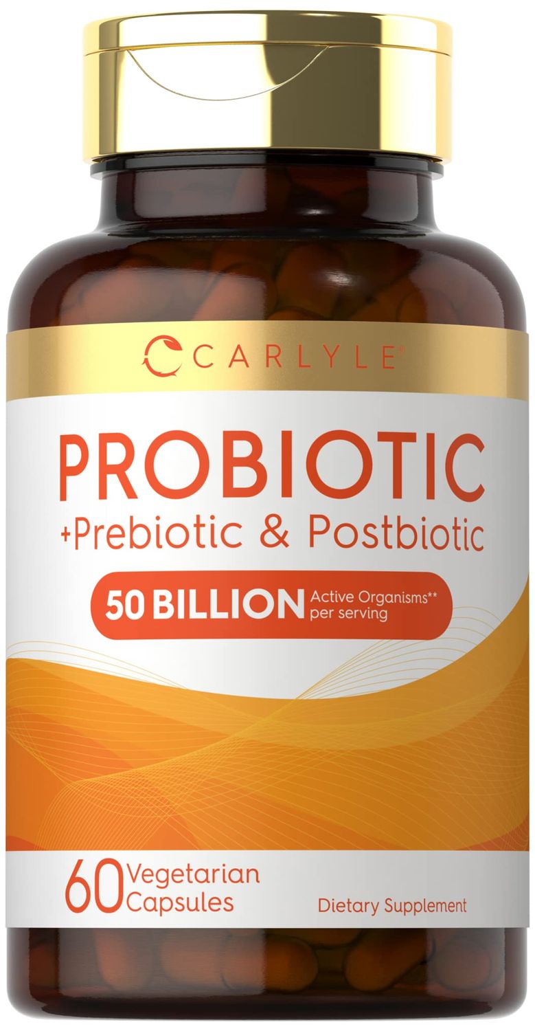 Carlyle Probiotic for Women and Men 50 Billion CFU 60 Capsules Plus Prebiotic and Postbiotic Complex Supplement Vegetarian, Non-GMO, and Gluten Free