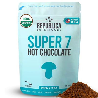 La Republica Hot Chocolate with Organic Mushrooms, Cocoa, Reishi, Chaga, Lions Mane, and Ashwagandha 8 oz, 20 servings