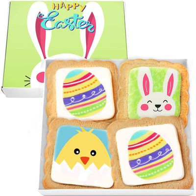 Happy Easter Cookies Gift Baskets Box for Men Women Kids Bunny Egg Chick Cookie Treats decorated 4 PACK Individually Wrapped Sugar Nut Free 4 Pack