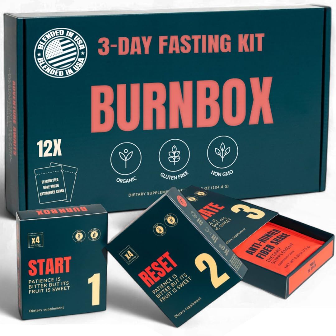 BURNBOX 3 Day Fasting Kit Intermittent Fasting Drink for Women Men - Manage Weight, Boost Energy Curb Appetite Cravings - Low-Calorie Diet Food, Fasting Supplement for Full Body Detox Cleanse