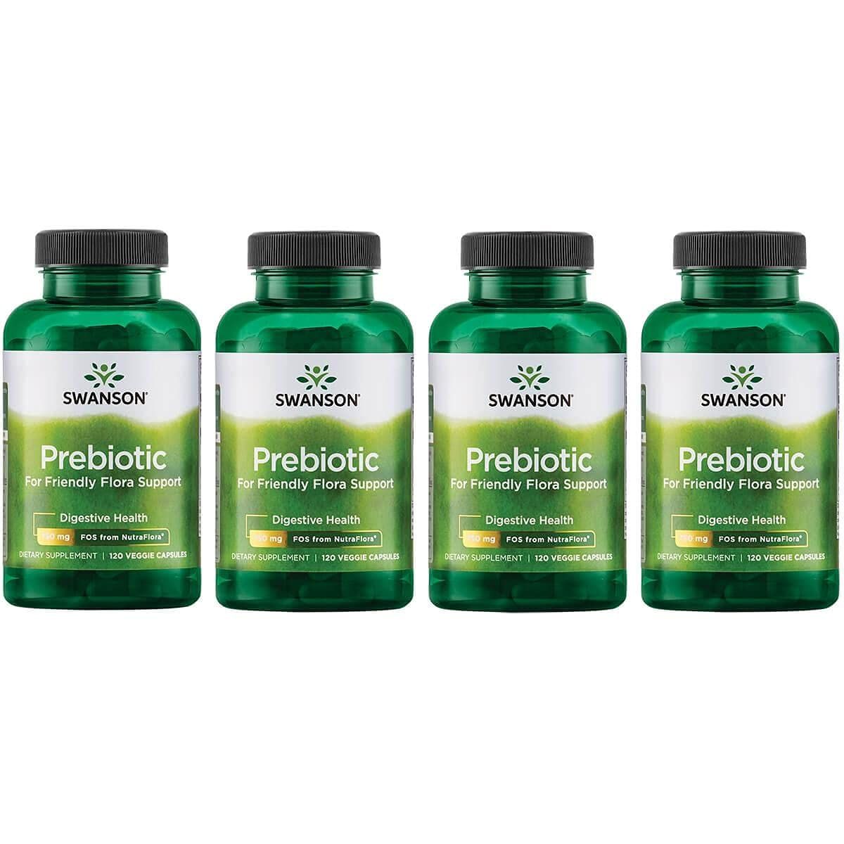 Swanson Prebiotic Capsules - Promotes Friendly Flora Support Overall Digestive Health - Prebiotic Fiber Promoting Gut Health Immune Health Support - 120 Veggie Capsules, 750mg Each 4 Pack