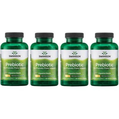 Swanson Prebiotic Capsules - Promotes Friendly Flora Support Overall Digestive Health - Prebiotic Fiber Promoting Gut Health Immune Health Support - 120 Veggie Capsules, 750mg Each 4 Pack
