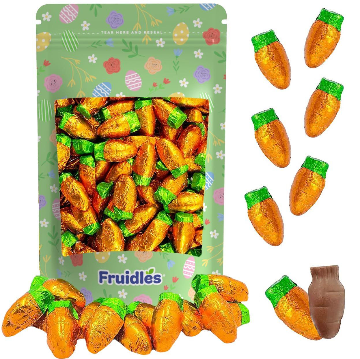Fruidles Easter Chocolate Carrots Bunny Rabbit Treats Milk Chocolate, Individually Wrapped in Orange Foils, Approximately 47 Pieces Per Pound Half-Pound