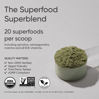 Sports Research Organic Greens Superfood Powder w/Spirulina &amp; Chlorella, Adaptogens, Enzymes, Probiotics &amp; 8 VIT Bs for Gut &amp; Mood Support - Vegan, Sugar-Free &amp; Low-Cal Pineapple Coconut 20