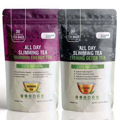 ALL SLIMMING HERBS All Day Slimming Tea For Weight Loss - All Natural 30 Days Detox Tea That Flattens Tummy - Daytime Energy Boost Tea 30 Bag Evening Detox Tea 30 Bag