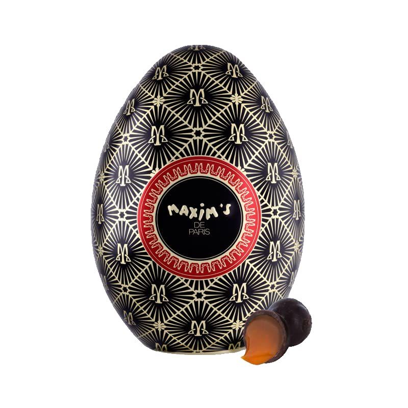 Easter Egg Tin Box Filled with Chocolate and Salted Caramel Bonbons - Maxims De Paris Black Egg