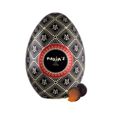 Easter Egg Tin Box Filled with Chocolate and Salted Caramel Bonbons - Maxims De Paris Black Egg