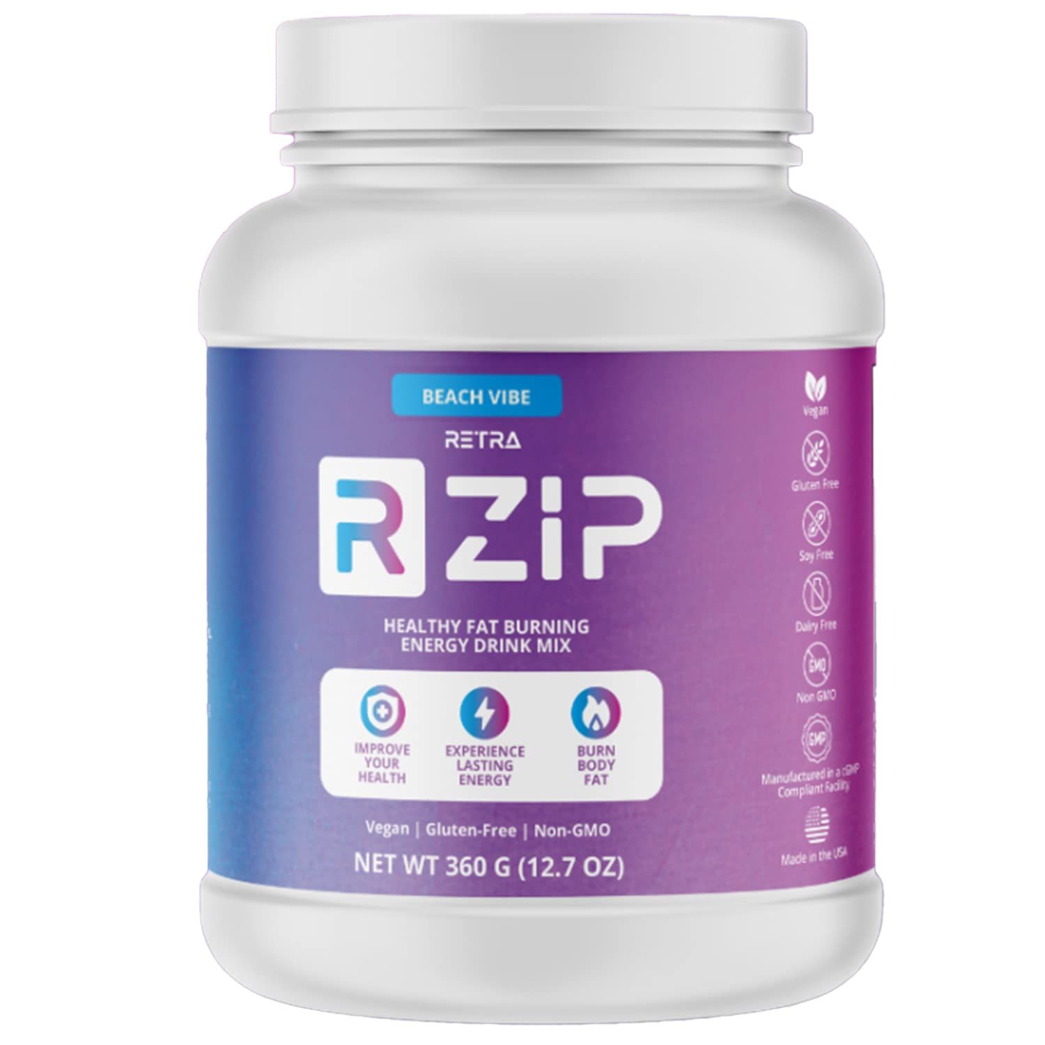 RETRA Detox Cleanse Zip Canister - Vegan and Gluten Free Energy Drink Mix to Support an Already Healthy Immune System to Improve Gut Health and Mood - Beach Vibe Flavor - 12.7 Ounce