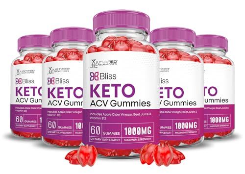 5 Pack Bliss Keto ACV Gummies Advanced Formula 1000MG X 10 Bliss Keto Gummies Apple Cider Vinegar Boost Formulated with Pomegranate Beet Juice Powder B12 Vegan Non GMO 300 Gummys