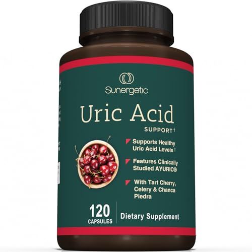 Sunergetic Premium Uric Acid Support Supplement - Uric Acid Cleanse Kidney Support - Includes Tart Cherry, Chanca Piedra, Celery Extract Turmeric - 120 Capsules